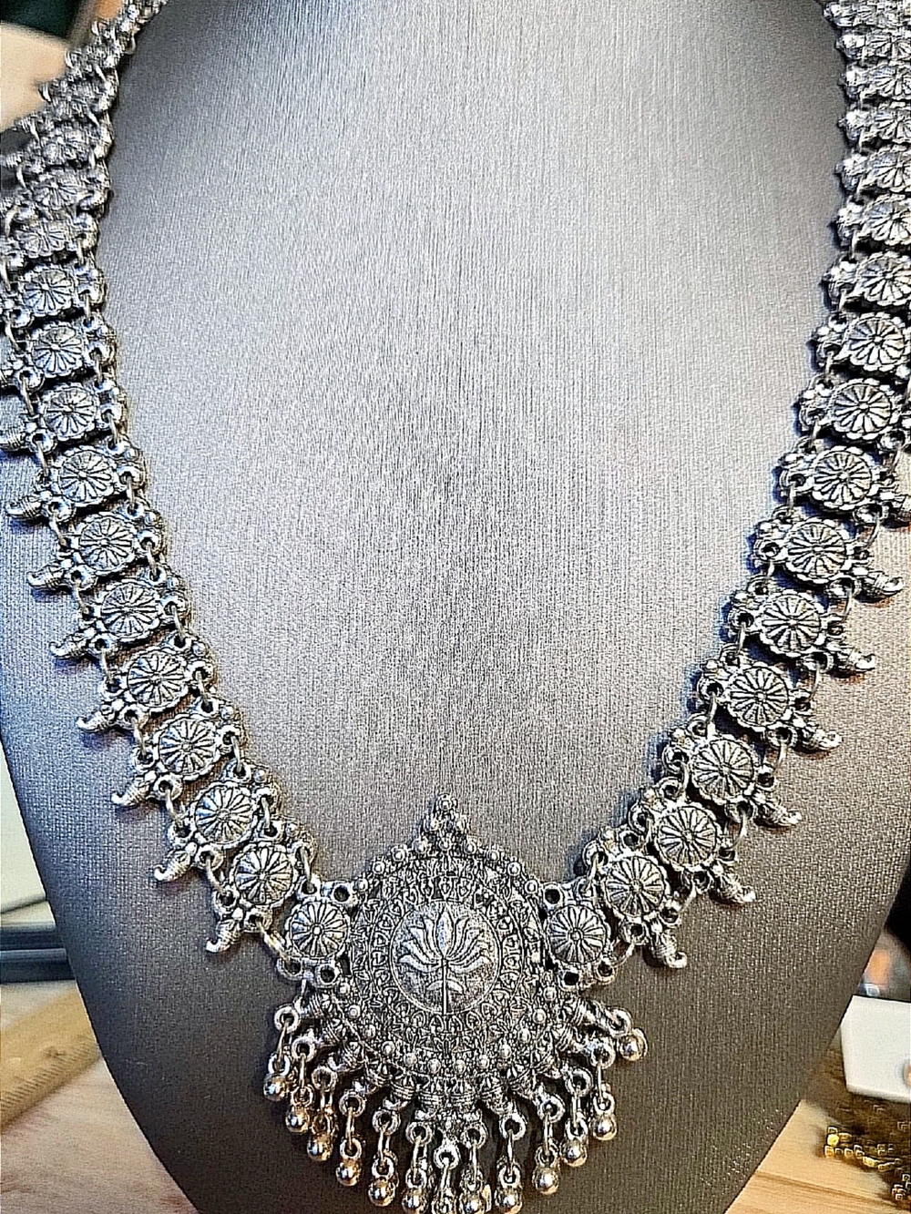 Ornate Silver Floral Medallion Necklace - Women Jewelry